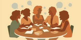 Auf dem Bild zu dem Workshop sitzen 5 Personen um einen Tisch und diskutieren